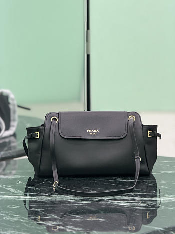 Prada Carry Medium Leather Shoulder Bag Black 1BD403 - 30x20x14cm