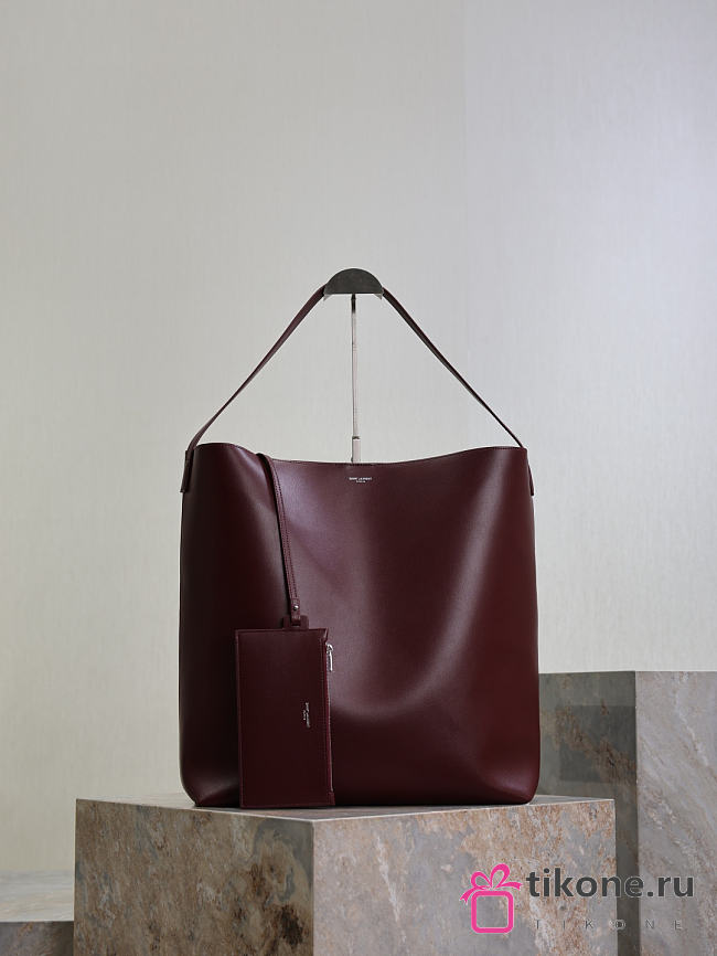 YSL Bold Hobo Bag In Smooth Leather In Burgundy - 42x37x16cm - 1