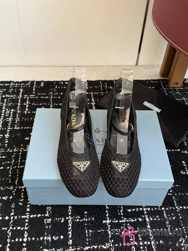 Prada Low Heel Mesh Fabric Ballerinas Black 1I324O  - 1
