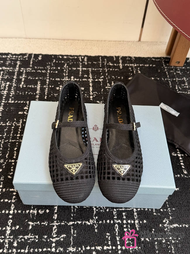 Prada Crochet Ballerinas Black 1F364O - 1