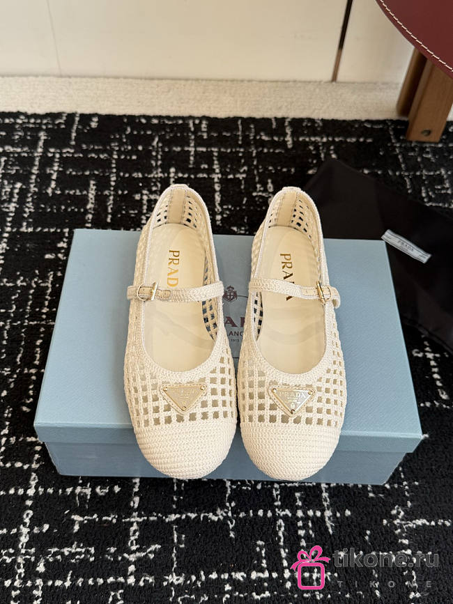 Prada Crochet Ballerinas Ivory 1F364O - 1