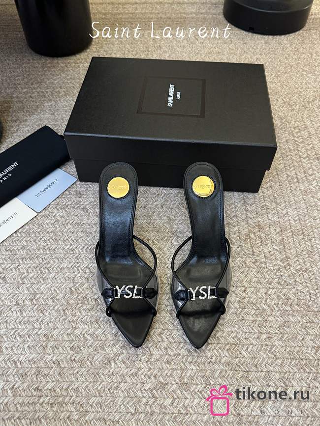 YSL Jerry Mules In TPU And Rhinestones Black 8cm - 1