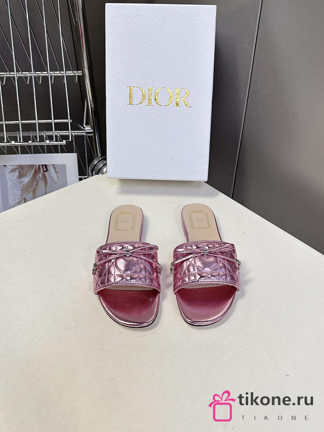 Dior Cannage Slide Pink Laminated Lambskin with Quilted Cannage Motif - 1