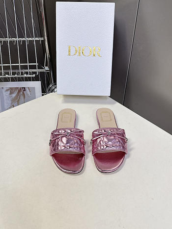 Dior Cannage Slide Pink Laminated Lambskin with Quilted Cannage Motif