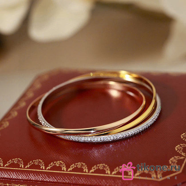 Cartier Trinity Bracelet Small Model Half-Paved White Rose Yellow Gold - 1
