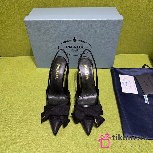 Prada Black Mesh Bow Slingback Pumps 75mm  - 1