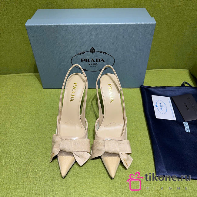 Prada Beige Mesh Bow Slingback Pumps 100mm - 1
