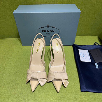 Prada Beige Mesh Bow Slingback Pumps 100mm