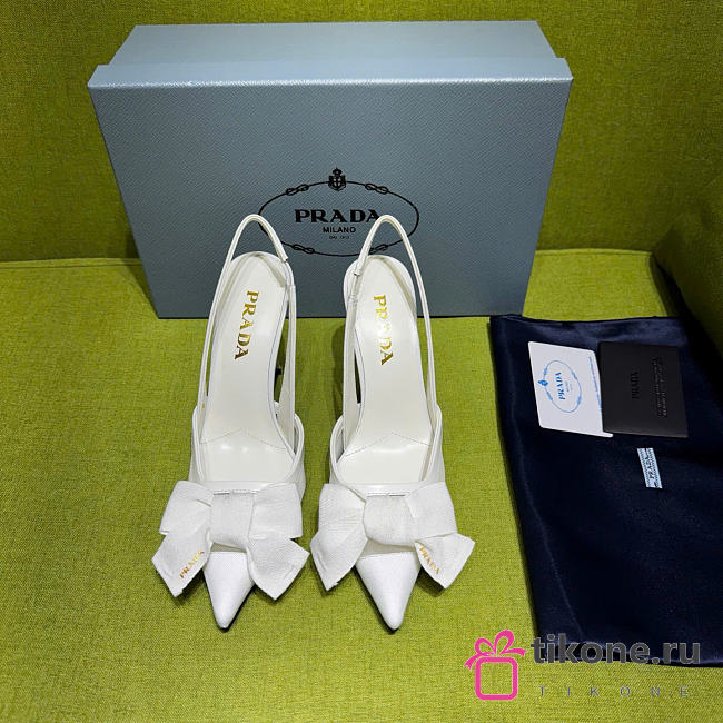 Prada White Mesh Bow Slingback Pumps 100mm - 1