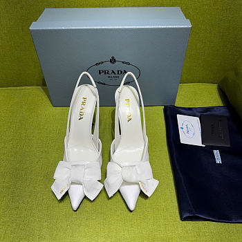 Prada White Mesh Bow Slingback Pumps 100mm
