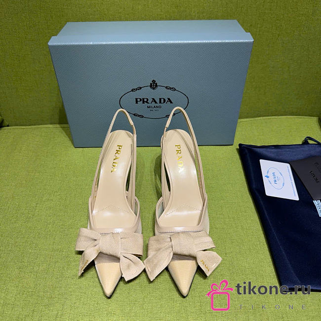 Prada Beige Mesh Bow Slingback Pumps 75mm - 1