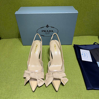 Prada Beige Mesh Bow Slingback Pumps 75mm
