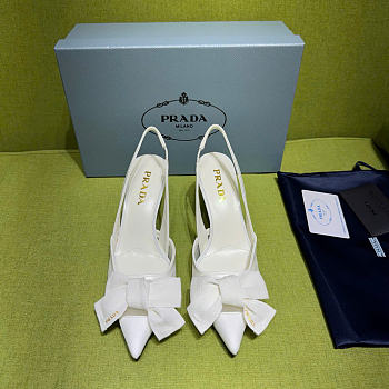 Prada White Mesh Bow Slingback Pumps 75mm