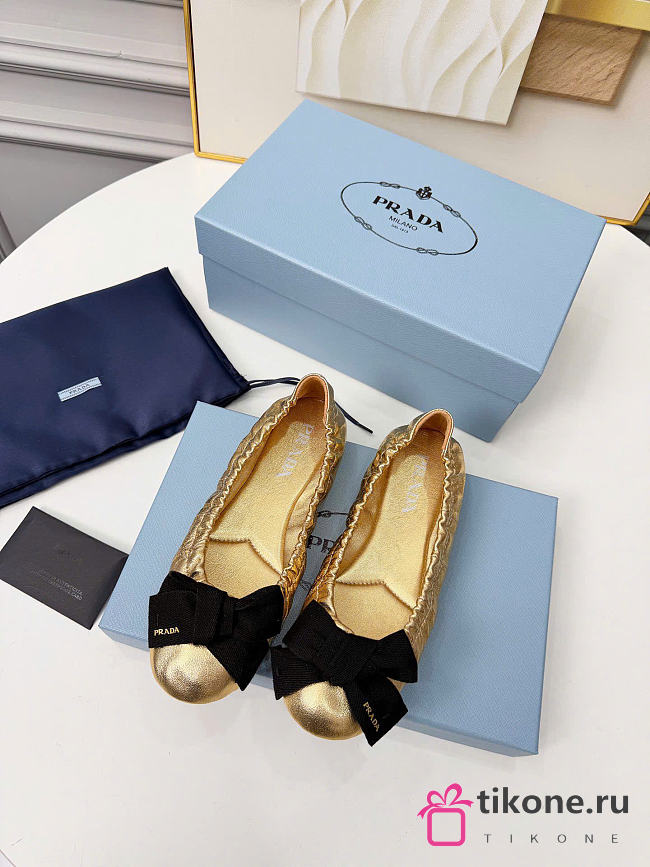 Prada Platinum Mordore Nappa Leather Ballerinas With Bow 1F322O - 1