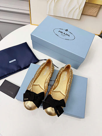 Prada Platinum Mordore Nappa Leather Ballerinas With Bow 1F322O