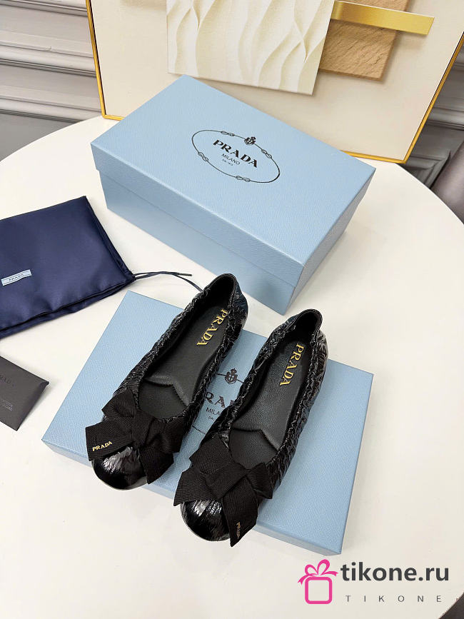 Prada Black Patent Leather Ballerinas With Bow 1F322O - 1