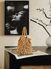 Chanel Mini Shopping Bag Raffia-Effect Fabric Wood & Gold-Tone Metal Dark Beige AS4416 - 19x13x7cm - 6