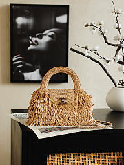 Chanel Mini Shopping Bag Raffia-Effect Fabric Wood & Gold-Tone Metal Dark Beige AS4416 - 19x13x7cm - 5