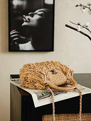 Chanel Mini Shopping Bag Raffia-Effect Fabric Wood & Gold-Tone Metal Dark Beige AS4416 - 19x13x7cm - 4