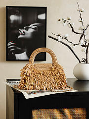 Chanel Mini Shopping Bag Raffia-Effect Fabric Wood & Gold-Tone Metal Dark Beige AS4416 - 19x13x7cm - 3