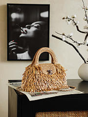 Chanel Mini Shopping Bag Raffia-Effect Fabric Wood & Gold-Tone Metal Dark Beige AS4416 - 19x13x7cm - 2