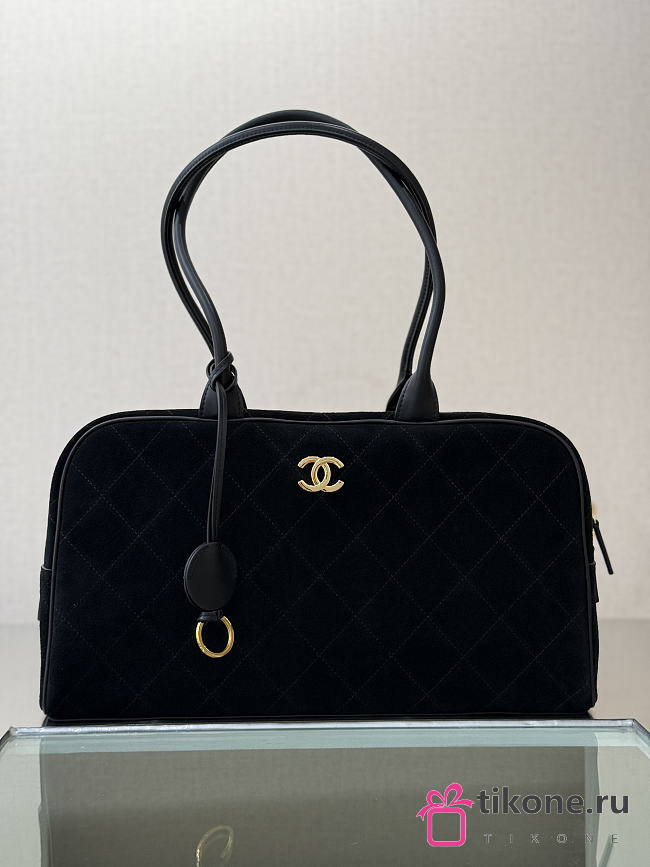 Chanel Large Bowling Bag Suede & Gold-Tone Metal Black - 35.5x19x12.5cm - 1