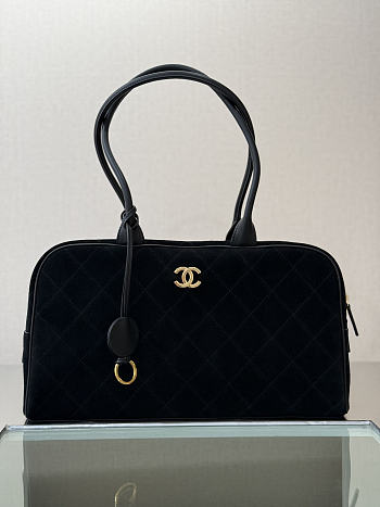 Chanel Large Bowling Bag Suede & Gold-Tone Metal Black - 35.5x19x12.5cm