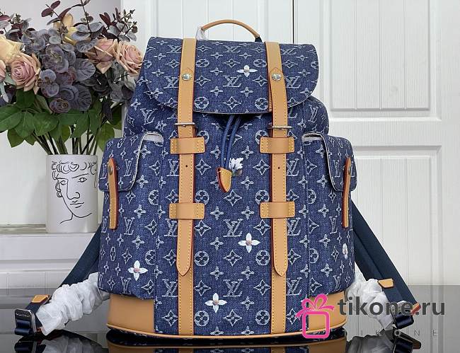 LV Christopher MM Monogram Flowers Denim Blue M27554 - 44x38x12.5cm - 1