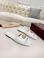 Gucci Slide Sandal with Double G White Leather - 6