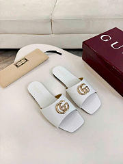 Gucci Slide Sandal with Double G White Leather - 5