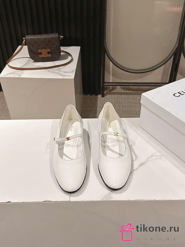 Celine City Ballerina In Glossy Calfskin White - 1