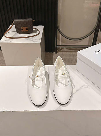 Celine City Ballerina In Glossy Calfskin White