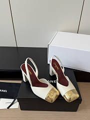 Chanel Slingbacks Lambskin & Crackled Laminated Calfskin White & Gold 90mm - 6