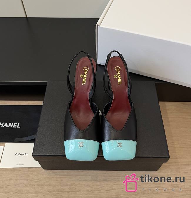 Chanel Slingbacks Lambskin & Patent Calfskin Black & Green 90mm - 1