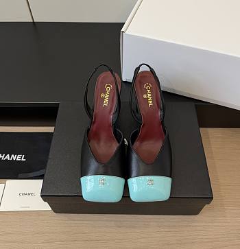 Chanel Slingbacks Lambskin & Patent Calfskin Black & Green 90mm