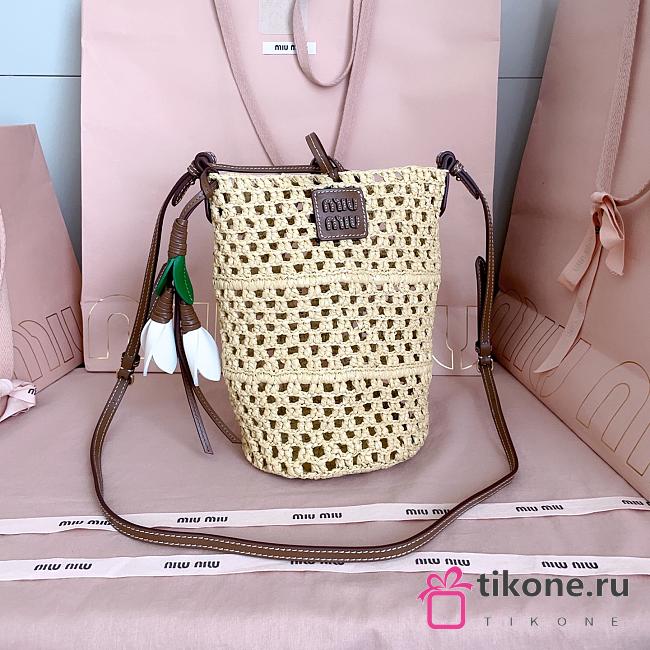 Miumiu Raffia Crochet Pouch Beige/Cognac 5BE104 - 22.5x14x14cm - 1