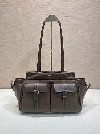 Prada Route Medium Leather Tote Bag Brown 1BG645 - 30x22x15cm