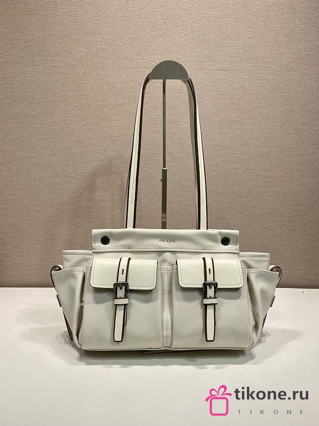 Prada Route Medium Leather Tote Bag White 1BG645 - 30x22x15cm - 1
