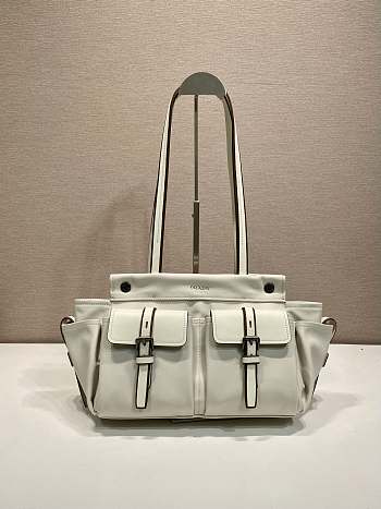 Prada Route Medium Leather Tote Bag White 1BG645 - 30x22x15cm