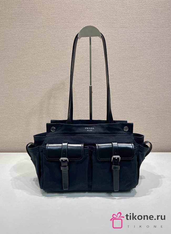 Prada Route Medium Canvas and Leather Tote Bag Black 1BG645 - 30x22x15cm - 1