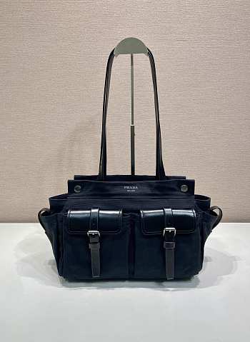 Prada Route Medium Canvas and Leather Tote Bag Black 1BG645 - 30x22x15cm
