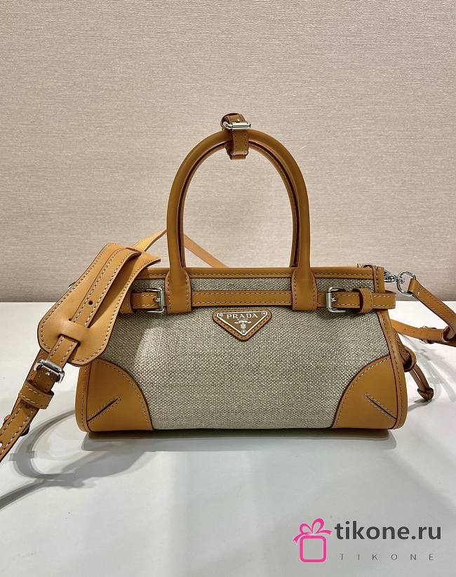 Prada Bonnie Small Linen And Leather Handbag Rope/Natural 1BA486 - 23.5x12x9cm - 1