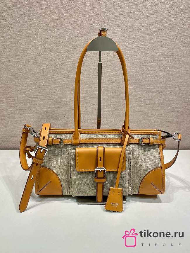 Prada Bonnie Medium Linen And Leather Handbag Rope/Natural 1BA426 - 32x15.5x12cm - 1