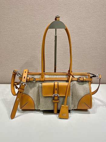 Prada Bonnie Medium Linen And Leather Handbag Rope/Natural 1BA426 - 32x15.5x12cm