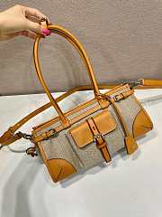 Prada Bonnie Medium Linen And Leather Handbag Rope/Natural 1BA426 - 32x15.5x12cm - 6