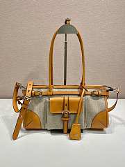 Prada Bonnie Medium Linen And Leather Handbag Rope/Natural 1BA426 - 32x15.5x12cm - 5