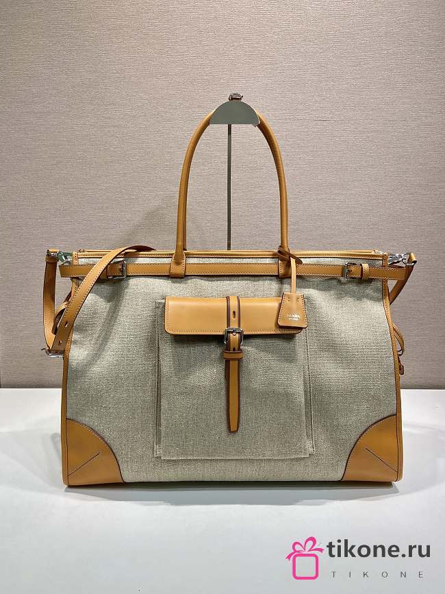 Prada Bonnie Large Linen And Leather Handbag Rope/Natural 1BA433 - 38x24x12cm - 1