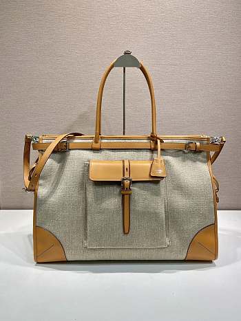 Prada Bonnie Large Linen And Leather Handbag Rope/Natural 1BA433 - 38x24x12cm
