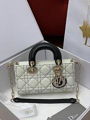 Dior Mini Lady D-Joy Bag White Macrocannage Calfskin with Contrasting Black Topstitching - 19x10.5x5.5cm - 1