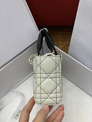Dior Mini Lady D-Joy Bag White Macrocannage Calfskin with Contrasting Black Topstitching - 19x10.5x5.5cm - 5